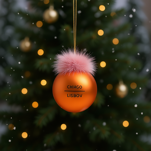 Adorno Navideño de Cristal Chalto Lisetun, Bola de Navidad Naranja con Pompón Rosa, Decoración Colgante para Árbol, Fiesta, Decoración Festiva - Product Image 2