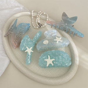 Sea Summer New Sweet Fashion Acetato De Celulose Starfish Cabelo Garra Peixe Cauda Acessórios para o cabelo azul - Product Image 1