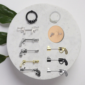 Bijoux plaqués or, barre de <span class=keywords><strong>piercing</strong></span> pour tétons en forme de <span class=keywords><strong>pistolet</strong></span>, anneau en acier inoxydable, <span class=keywords><strong>piercing</strong></span> pour tétons, bijoux de corps tendance pour femmes et hommes - Product Image 3