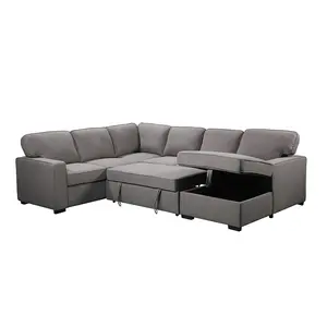 Tianhang upholstery furniture living room sofa U shaped corner sleeper gray fabrics sofa bed with storage