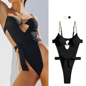 Traje de Baño Monokini OUTPACE de Una Pieza para Niñas, Bikini con Sujetador Push-up Personalizado y Estampado de Letras a Rayas, Directo de Fábrica - Product Image 2