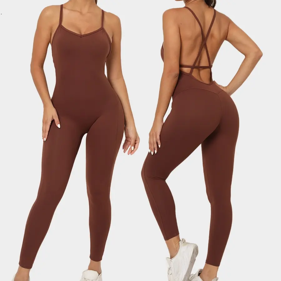 Pakaian Jumpsuits dan Romper Yoga Sederhana Coklat Pakaian Olahraga dengan Pengangkat Pantat 2023 Mujer Jumpsuits Playsuits Bodysuits Sederhana