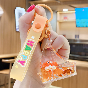 Oil Liquid Quicksand Bottle Ocean Polar <b>Bear</b> <b>Cute</b> Cartoon Crystal Keychain Exquisite Girls' Small Accessories School Bag Pendant - Product Image 5