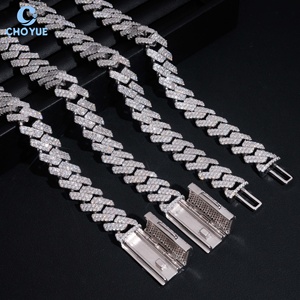 Solid 925 Sterling Silver 14mm 2rows GRA Moissanite Cuban Link <b>Chain</b> Necklace Men's Hiphop Style <b>Iced</b> <b>Out</b> Jewelry - Product Image 3