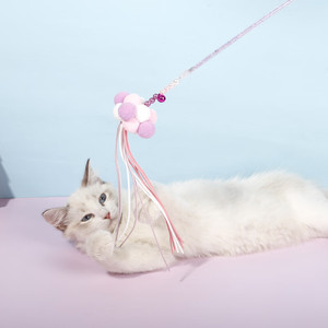 Bâton de chatouillage féerique à pampilles étoilées, jouet à plumes rose et bleu avec clochette, anti-ennui pour chats - Product Image 4