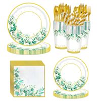 Vaisselle de fête moderne en papier vert sauge et vert eucalyptus en gros : assiettes, gobelets, serviettes pour la Saint-Valentin et Pâques