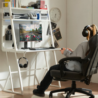 Dowinx Grand bureau de jeu avec étagères Panneau perforé et lumières LED Bureau d'ordinateur de 40 pouces avec rangement et huche pour jeu Home Office