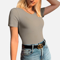 Maßgeschneiderter Rundhals-Jumpsuit Body Suit Top Yoga Schlankheits-Bodyshaper Damen Kurzarm-Bodysuit