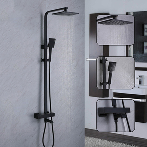 Set <span class=keywords><strong>Doccia</strong></span> Termostatico per Bagno con Corpo Rubinetto in Acciaio Inox Nero Opaco Quadrato, Doppia Maniglia, per Hotel, Vendita Diretta dalla Fabbrica - Product Image 2