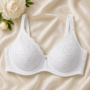 บราทรงเต็มคัพสำหรับผู้หญิงพร้อมแถบลูกไม้ปักลายกว้างสวมใส่สบาย - Product Image 2