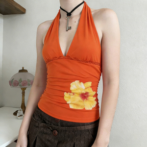 เสื้อกล้ามทรงฮอลเตอร์สำหรับผู้หญิง ลายดอกไม้ ผ้าถัก ระบายอากาศ แห้งเร็ว เป็นมิตรกับสิ่งแวดล้อม เหมาะสำหรับวันพักผ่อนริมชายหาด คอวี โชว์หลัง - Product Image 4