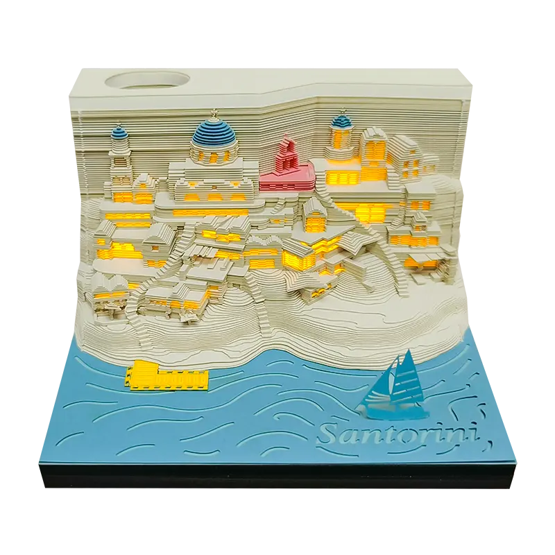 Bloc de notas 3D romántico con paisaje de Santorini del mar Egeo, Bloc de notas adhesivas personalizadas, artículos de regalo de recuerdo, decoración para escritorio