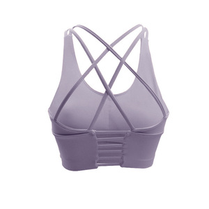 Sujetadores deportivos acolchados elásticos para mujer con espalda cruzada y aberturas, tipo top corto para yoga, fitness y pilates, de soporte bajo, al por mayor - Product Image 4