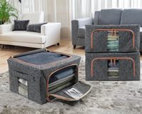 Boîte de rangement à couvercle visible en tissu Organisateurs de placard robustes Bacs de rangement pour vêtements en lin pour organiser les vêtements