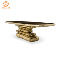 Table à manger en pierre naturelle classique de conception exclusive de luxe d'usine personnalisée, table à manger antique en pierre de Stonehenge, table à manger en métal doré