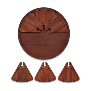 Bandeja Redonda Modular de Madera de Acacia con Soporte para Copas de Vino, para Frutas y Aperitivos, Diseño Multifuncional - Product Image 1