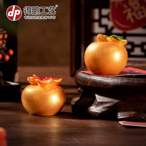 Ornement en résine Dp Craft en forme de kaki doré, décoration de bureau traditionnelle du Nouvel An chinois, forme ronde, décoration de salon - Product Image 2