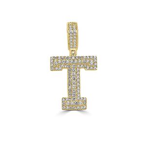 14K oro blanco diamante inicial T collar T letra encanto collar lujo Varsity inicial colgante - Product Image 1