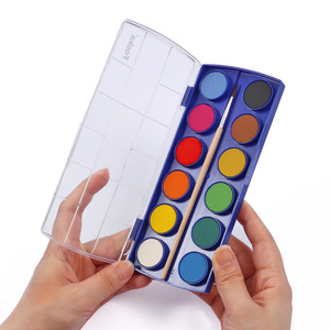 Foska sicuro per i bambini colorato e durevole solido Set di vernice per la colorazione dell'acqua con 12 vibranti colori ad acqua e 1 pennello in legno - Product Image 2