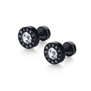Pendientes de Estilo Punk con Números Romanos, Acero Inoxidable, Baño Negro, Cristal Redondo, Joyería de Moda, Accesorios para Hombre - Product Image 1