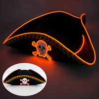 Accesorios para disfraces de Halloween, sombrero de capitán pirata caribeño, sombrero de pirata con calavera y luz LED, sombrero de tricornio luminoso con cable EL, gorra intermitente