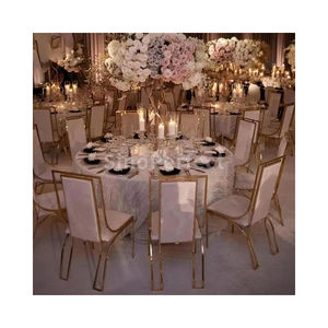 Chaise de mariage en acier inoxydable blanc or sans accoudoirs, design simple, vente en gros, pour banquet, fête, événement - Product Image 1