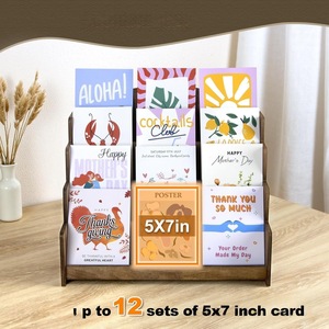 Étagère de présentation multicouche en bois à 2 niveaux pour cartes et cartes postales, organisateur de bureau rustique, pliable, portable et durable - Product Image 4