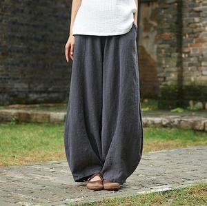 Pantaloni Casual da <span class=keywords><strong>Donna</strong></span> in Cotone e <span class=keywords><strong>Lino</strong></span> Stile Giapponese, Nuovi per l'Estate 2026, a Vita Media Elastica e Vestibilità Ampia - Product Image 1