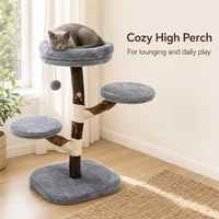 Arbre à chat minimaliste en bois massif Fancie FQPJ1052, tronc en bois naturel, corde en sisal, trois plateformes en peluche pour chats