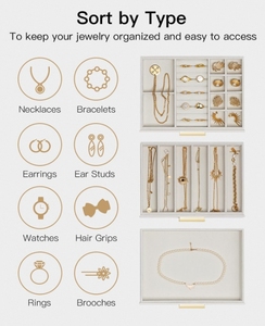 Joyero para mujer, organizador de joyas con tapa de cristal, <span class=keywords><strong>almacenamiento</strong></span> de 3 cajones, regalo de cumpleaños de Navidad, boda, <span class=keywords><strong>nube</strong></span>, blanco, lujo, elegante - Product Image 6