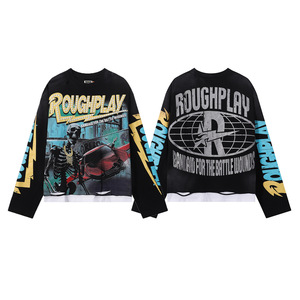 Camiseta de manga corta para hombre con estampado de calavera retro, estilo RoughPlay, con incrustaciones de piedras, lavada, rasgada y con patchwork, de moda americana transfronteriza. - Product Image 1