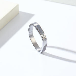 European American Cross Border Niche Personalized <b>Light</b> Luxury <b>Shell</b> Inlaid Square Titanium Steel Ring For Women With Diamond - Product Image 3