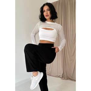 Pantalon noir pour femme en gros avec taille élastique respirante, disponible en grandes tailles XL 3XL, couleur délavée - Product Image 3