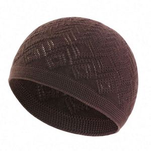 New Hollow Out Design Knitted Muslim Kufi <b>Hat</b> for Unisex Solid Color Stretchy Breathable Chemo Cap Turban Outdoor Use - Product Image 1