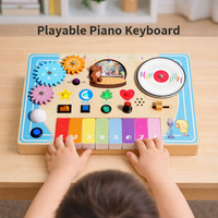Piano en bois pour l'éveil des enfants, avec lumières LED et interrupteurs, planche d'activités de simulation de jeu de piano