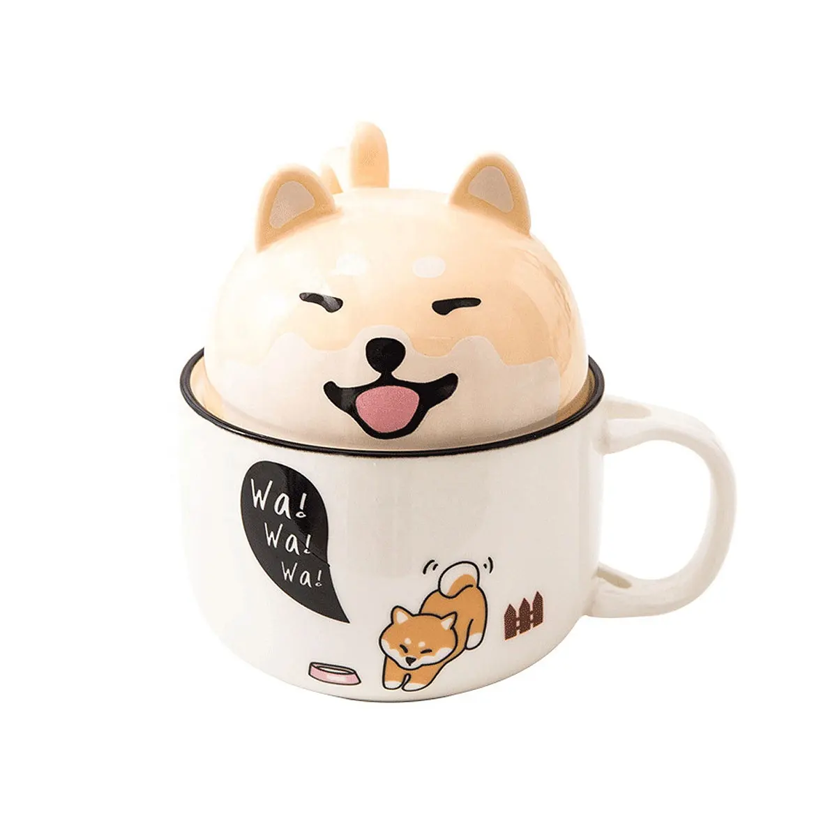 White Ceramic Mug Coffee Cute Fun Cartoon Animal Office Mug with Spoon Lid Home Breakfast Cup Creative Kawaii Mug