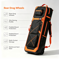 Sac de voyage pour snowboard en nylon imperméable avec roulettes arrière, fond renforcé, design rembourré, capacité 50-70L, protection
