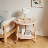 Table de chevet ronde minimaliste à deux niveaux avec pieds en pin massif et rangements multiples pour chambre, chevet, balcon, ameublement de maison