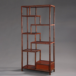 Chinese retro style red bamboo display shelf, tea room space tea ceremony utensils display cabinet, <b>bookcase</b> - Product Image 5