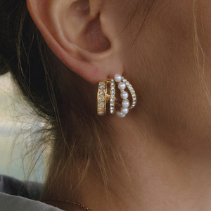 <b>Cuff</b> <b>Earrings</b> Stainless Steel Rhinestone Faux Pearl C-Shaped Geometric Party Jewelry - Product Image 2