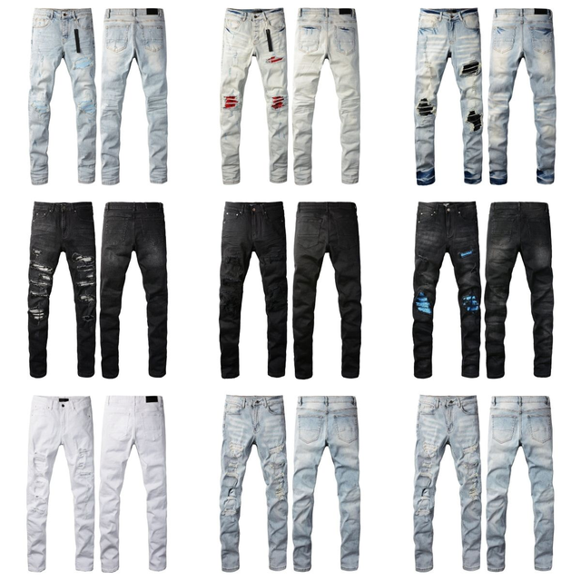 High-Quality Men's Slim Fit Red Torn Street Style Brand Design Stretch Denim Jeans