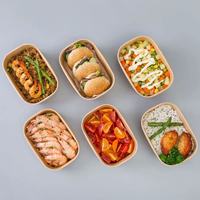 Bol à salade rectangulaire jetable personnalisé par le fabricant, écologique, avec couvercle anti-fuite en PET/PP, en papier kraft brun, compatible micro-ondes pour sandwichs