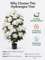 Pohon Hydrangea Buatan Grosir, Tanaman Pot Bunga Putih Palsu, Pohon Bunga Sutra untuk Dekorasi Ruang Tamu, Taman, Patio, dan Pernikahan