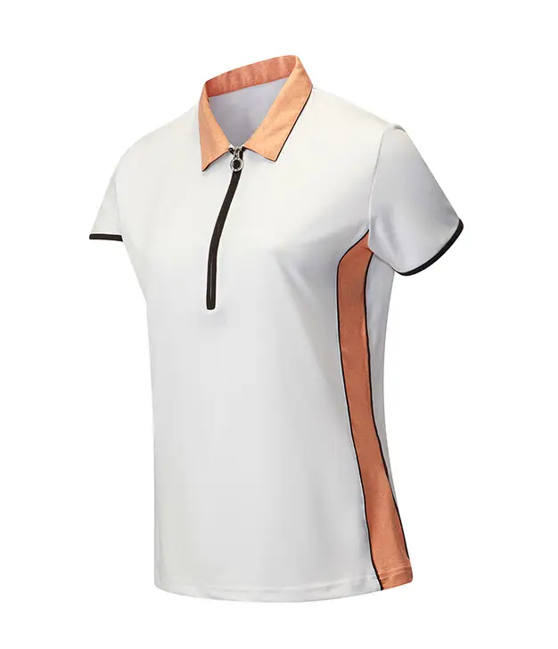 Camiseta feminina uniforme de golfe, camiseta estampada slim fit manga curta com zíper de 1/2