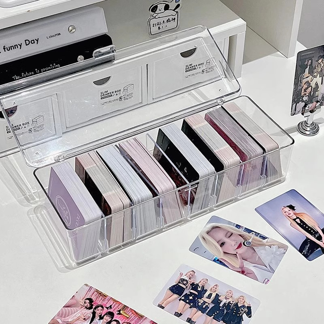 8 Grids Clear Acrylic Photocard Storage Box With Lid, Kpop Photocard Organizer Transparent Trading Card Display Case
