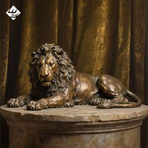 Statue de lion couché en bronze décorative pour parc extérieur, sculpture en métal grandeur nature pour jardin - Product Image 3