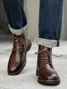 Botas <span class=keywords><strong>Chelsea</strong></span> de Tobillo para Hombre, con Cordones, de Cuero Genuino, Planas, Suaves, Diseño Moderno - Product Image 3
