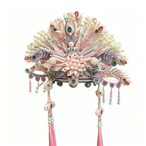 Kit de bricolaje de corona de Fénix rosa, tocado tradicional de estilo chino de 25cm con flores, perlas y borlas, regalo para mujeres - Product Image 5