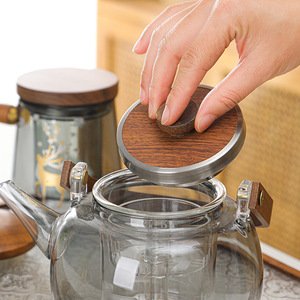 Couvercle en bois de noyer pour théière, couvercle pour pichet à eau, couvercle en céramique pour boîte à thé, outils traditionnels pour le café et le thé avec couvercle pour bouilloire et pot - Product Image 3