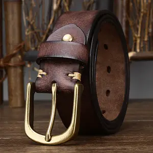 Cotton Classic and Durable Accessory for Gentlemen Designer Copper Buckle Genuine Leather belts Belt for men
